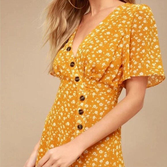 Lulus After Bloom Delight Yellow Floral Midi Dress XS - Picture 4 of 15